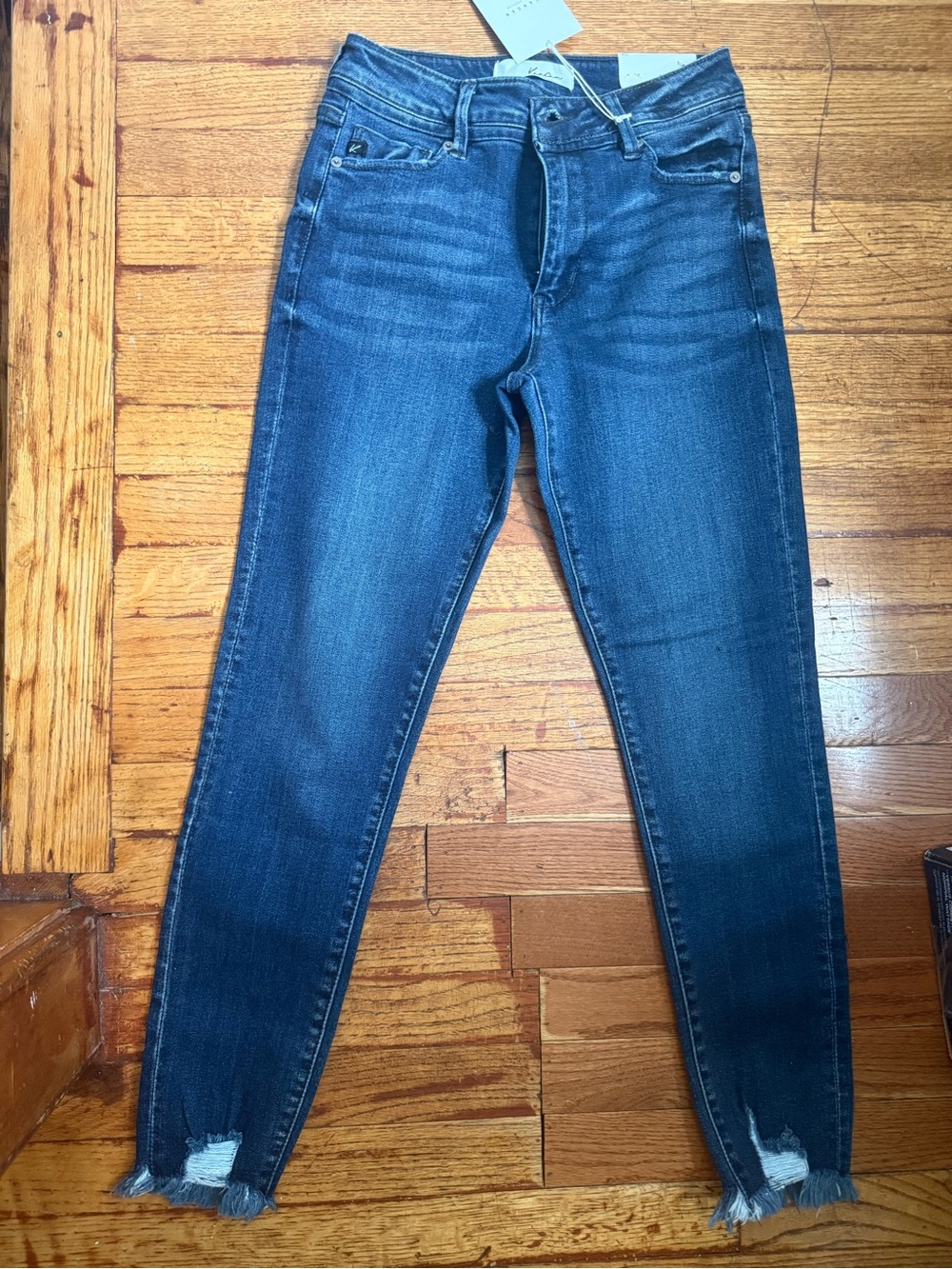 KanCan Dark Blue Skinny Jeans with Frayed Hem Detail